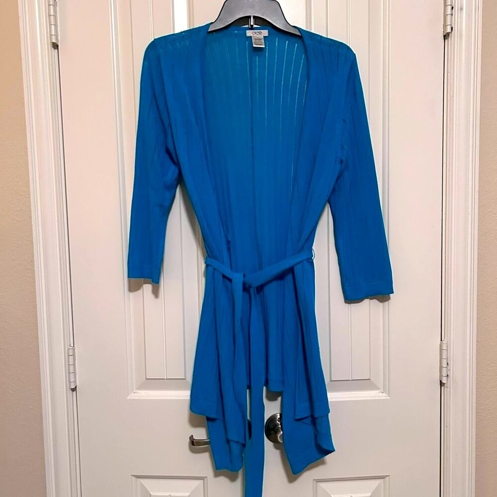 A Lightweight Long Sweater w/Belt in Turquoise Color Size Medium by Cache